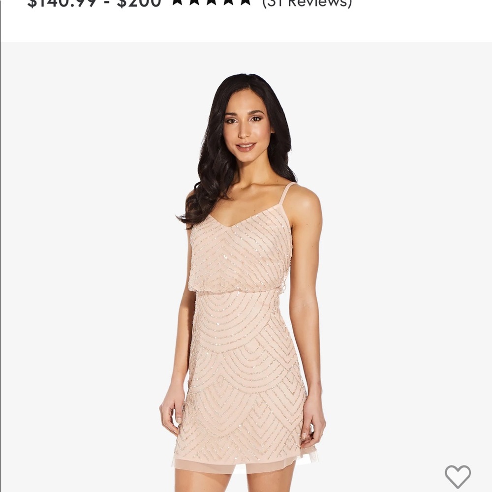Adriana Papell blusón dress in dusty petal with silver beads and sequins